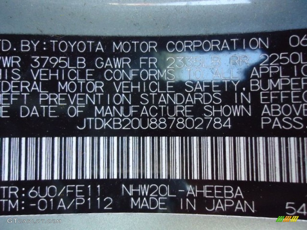 2008 Prius Color Code 6U0 for Silver Pine Mica Photo #70199086