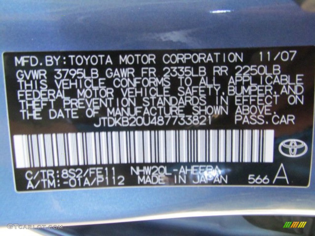 2008 Prius Color Code 8S2 for Seaside Blue Pearl Photo #70202553