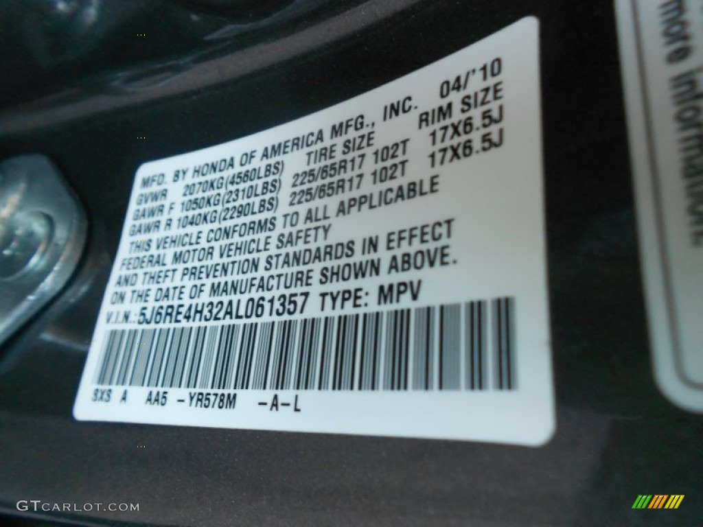 2010 CR-V LX AWD - Urban Titanium Metallic / Black photo #17