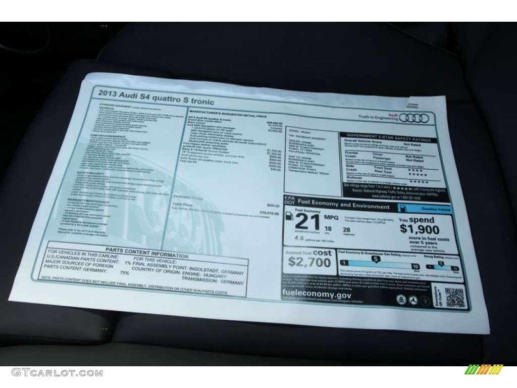 2013 Audi S4 3.0T quattro Sedan Window Sticker Photo #70210222