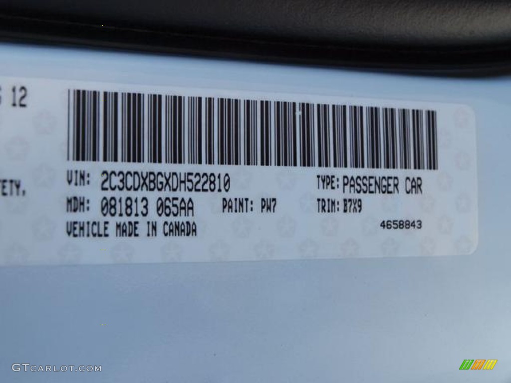 2013 Charger Color Code PW7 for Bright White Photo #70218796