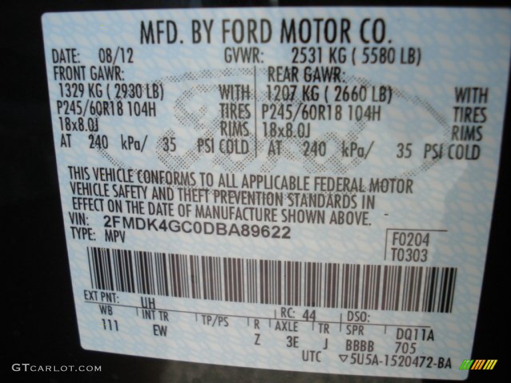 2013 Edge Color Code UH for Tuxedo Black Metallic Photo #70221955