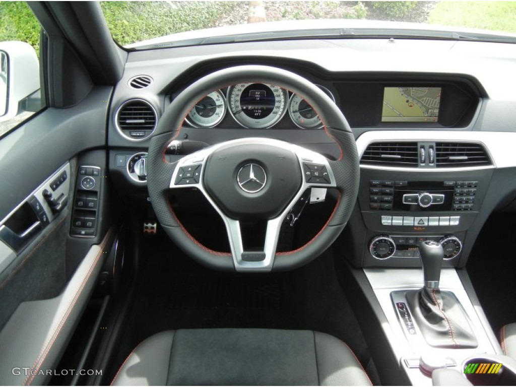 2013 Mercedes-Benz C 250 Sport Black/Red Stitch w/DINAMICA Inserts Dashboard Photo #70225455