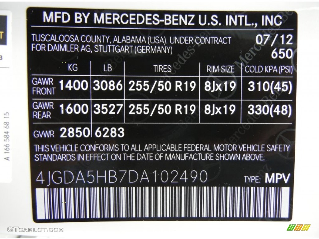 2013 ML Color Code 650 for Arctic White Photo #70226701