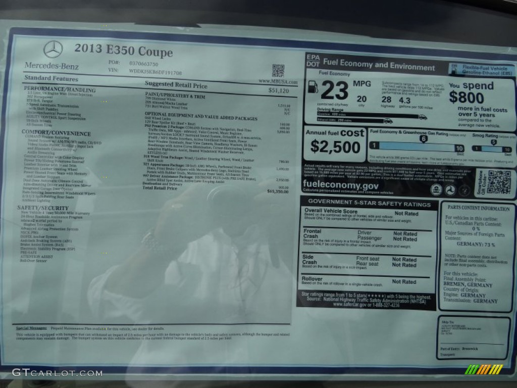 2013 Mercedes-Benz E 350 Coupe Window Sticker Photos