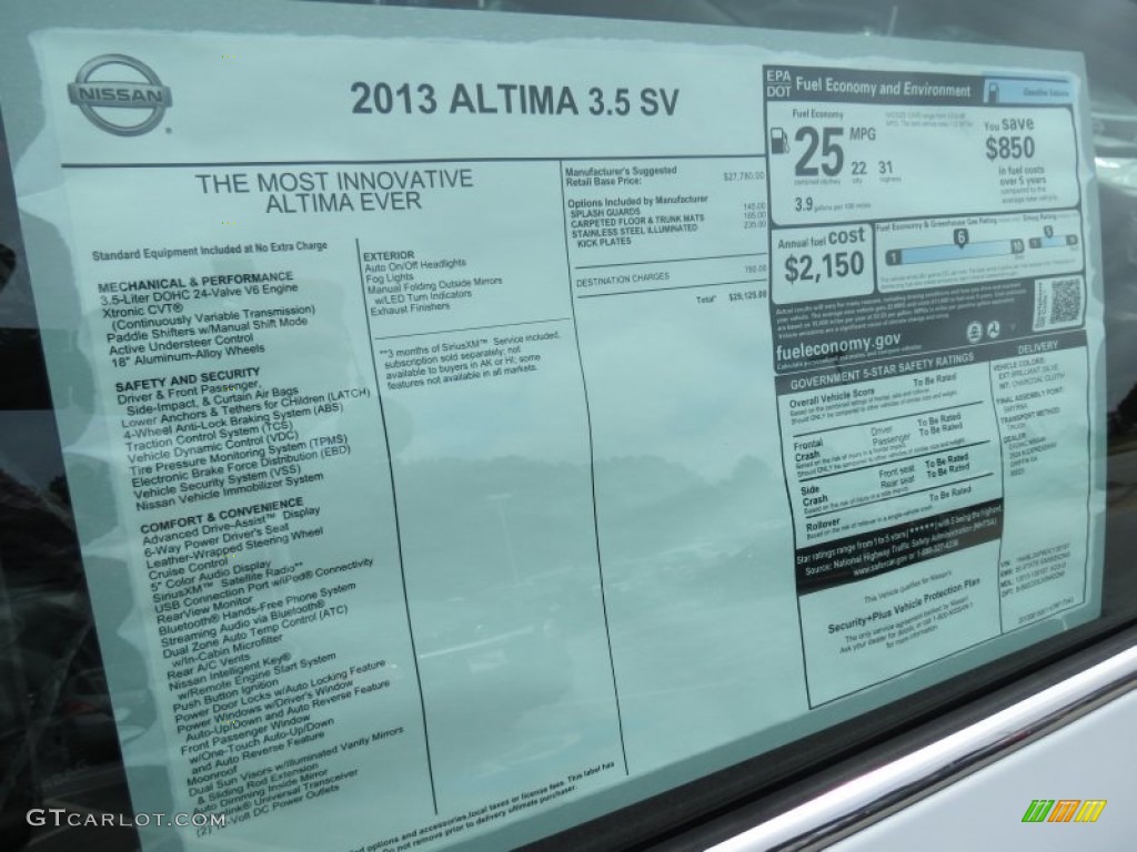 2013 Nissan Altima 3.5 SV Window Sticker Photo #70235167