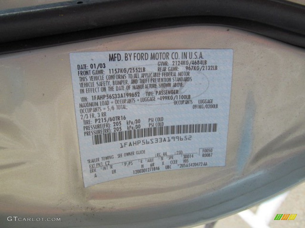 2003 Taurus Color Code C2 for Gold Ash Metallic Photo #70237522