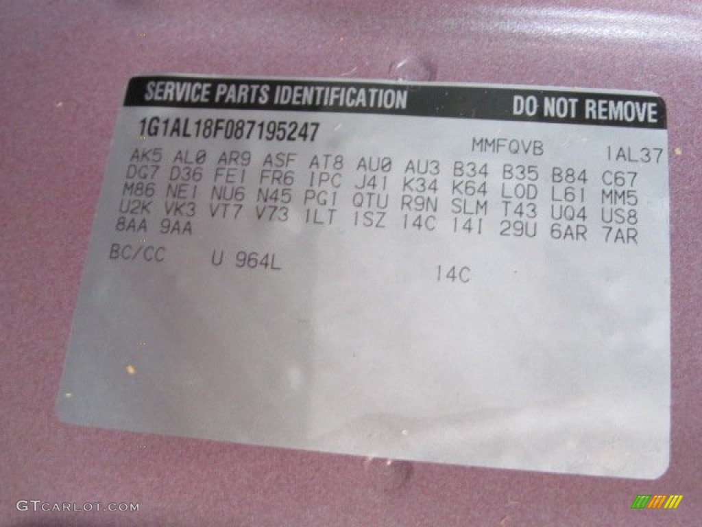 2008 Cobalt Color Code 964L for Sport Red Tint Coat Photo #70243972