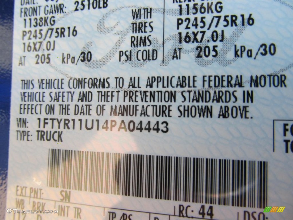 2004 Ranger Color Code SN for Sonic Blue Metallic Photo #70254661