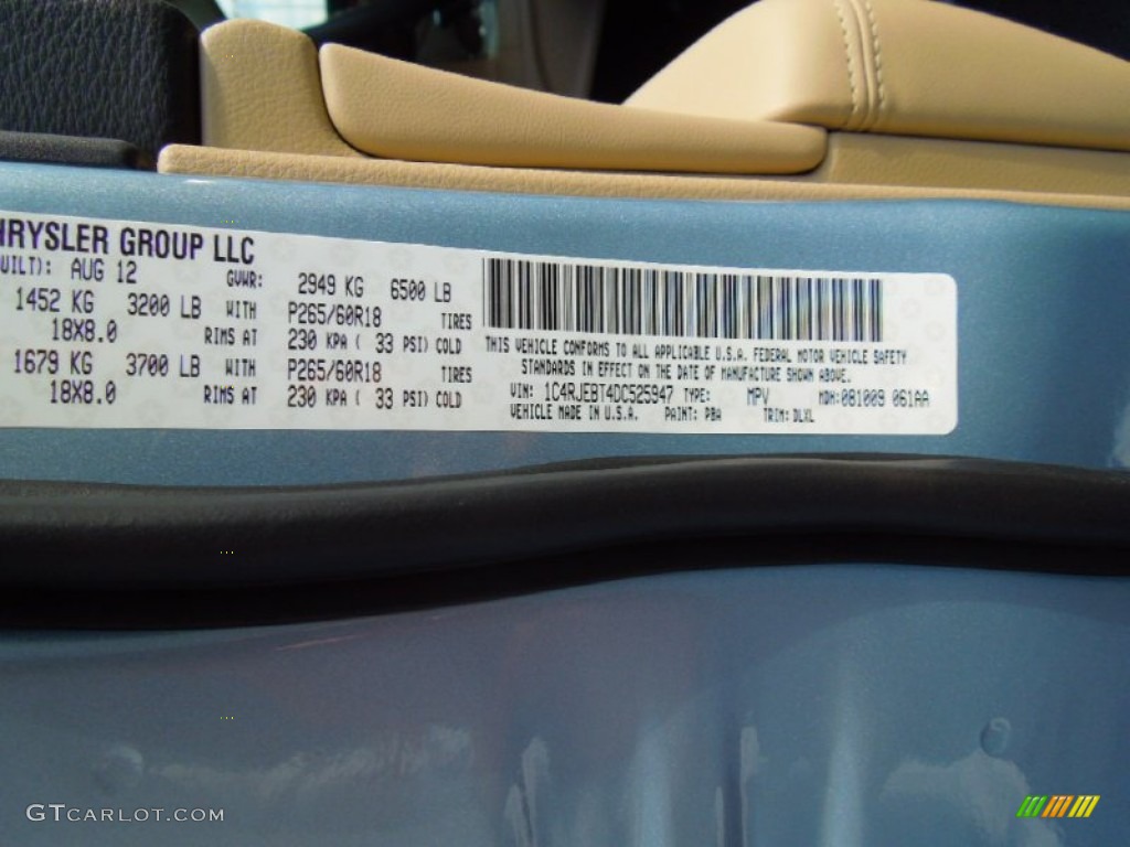 2013 Grand Cherokee Color Code PBA for Winter Chill Pearl Photo #70259845