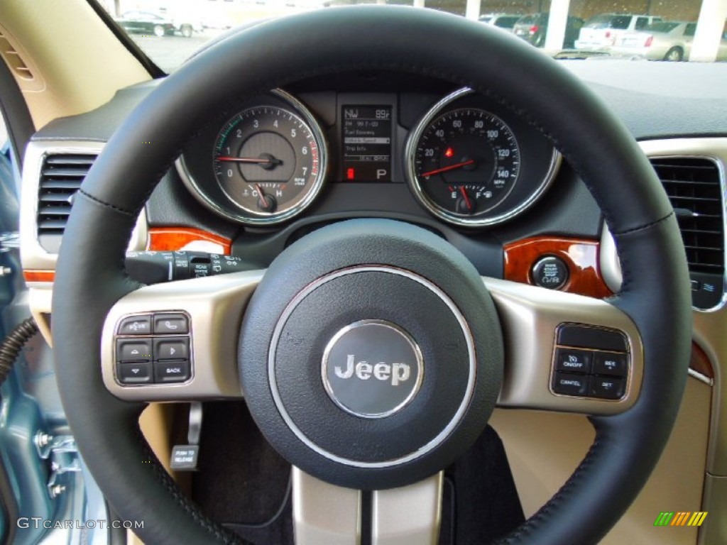 2013 Jeep Grand Cherokee Limited Black/Light Frost Beige Steering Wheel Photo #70259887