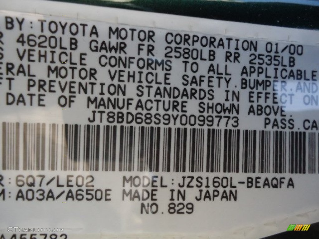 2000 GS Color Code 6Q7 for Imperial Jade Mica Photo #70261411
