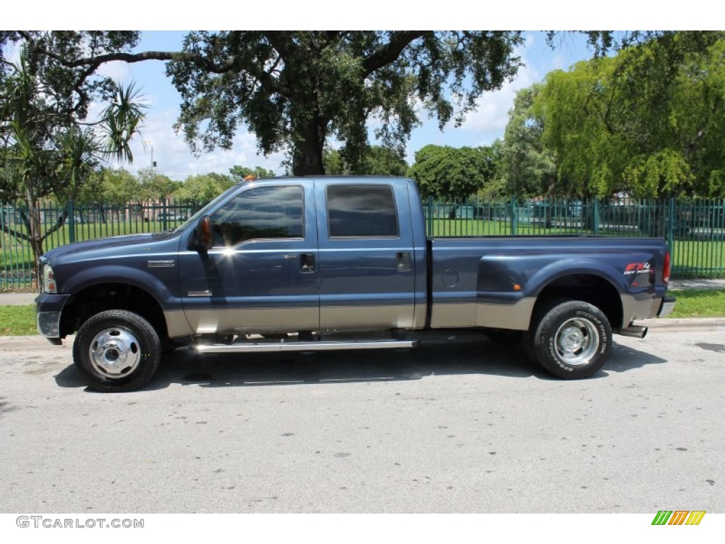 2005 F350 Super Duty Lariat Crew Cab 4x4 Dually - Medium Wedgewood Blue Metallic / Tan photo #3