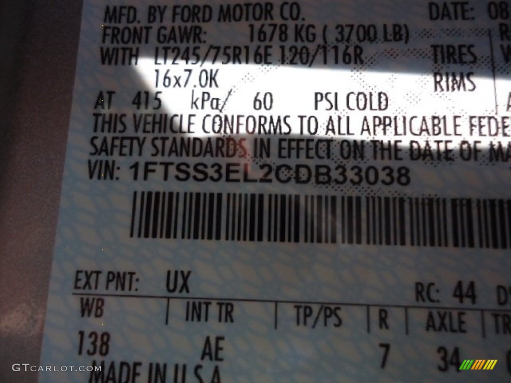 2012 E Series Van Color Code UX for Ingot Silver Metallic Photo #70270687