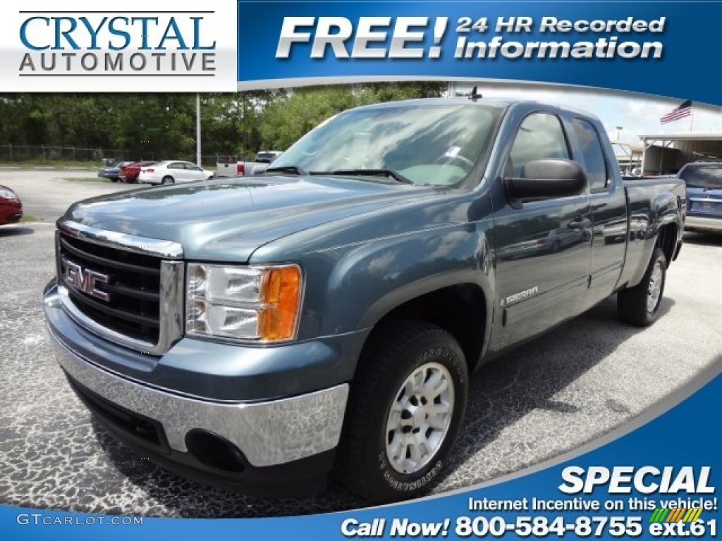 2008 Sierra 1500 SLE Extended Cab - Stealth Gray Metallic / Light Titanium photo #1