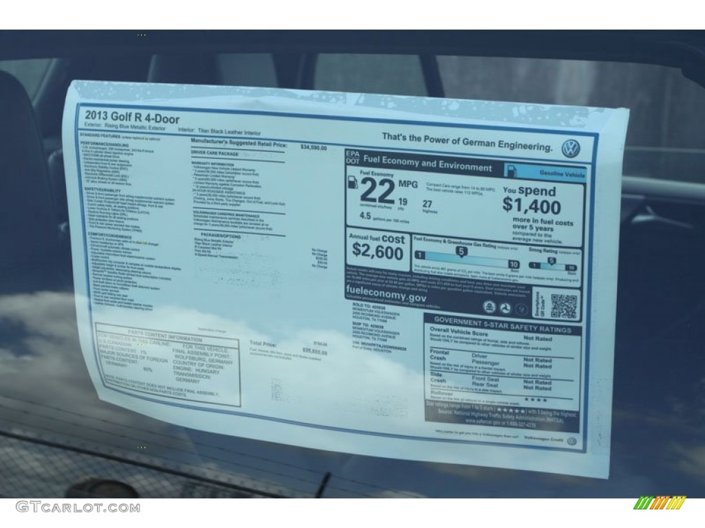 2013 Golf R 4 Door 4Motion - Rising Blue Metallic / Titan Black photo #28