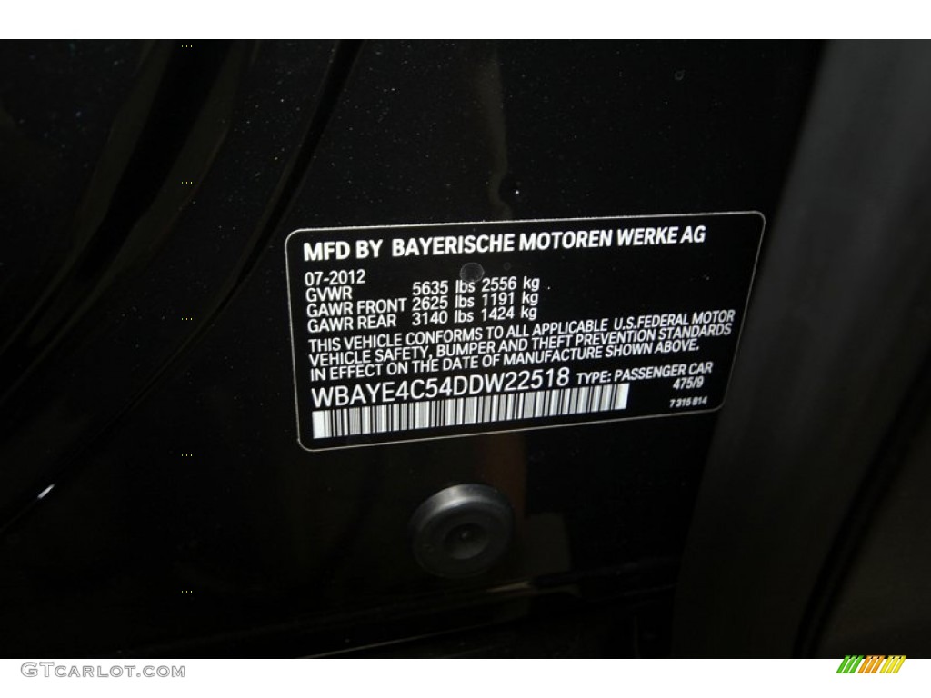 2013 7 Series Color Code 475 for Black Sapphire Metallic Photo #70305806