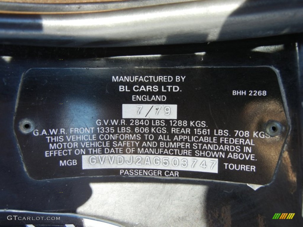 1980 MG MGB Mark III Info Tag Photos