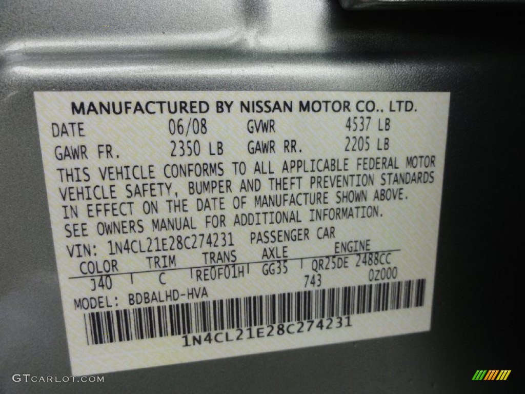 2008 Nissan Altima Hybrid Color Code Photos