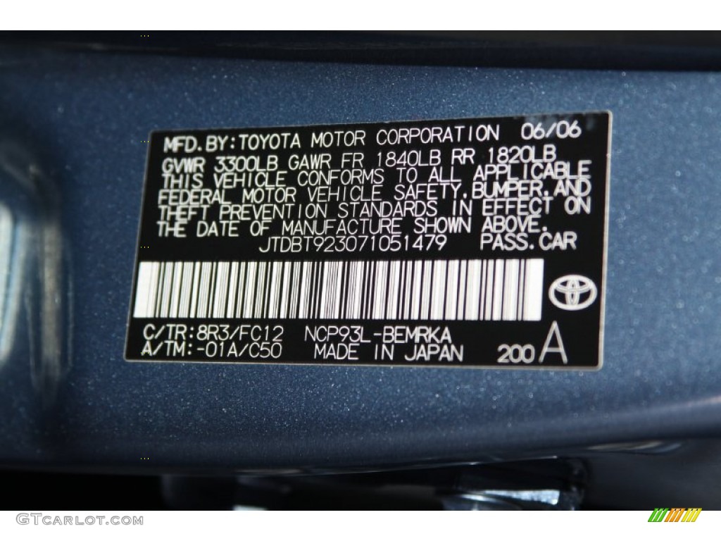 2007 Yaris Color Code 8R3 for Pacific Blue Metallic Photo #70325055