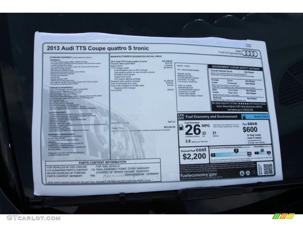 2013 TT S 2.0T quattro Coupe - Phantom Black Pearl Effect / Black photo #26