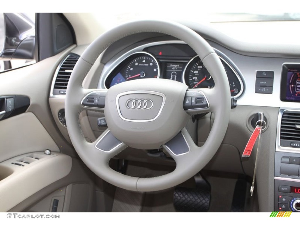 2013 Audi Q7 3.0 TFSI quattro Cardamom Beige Steering Wheel Photo #70328217
