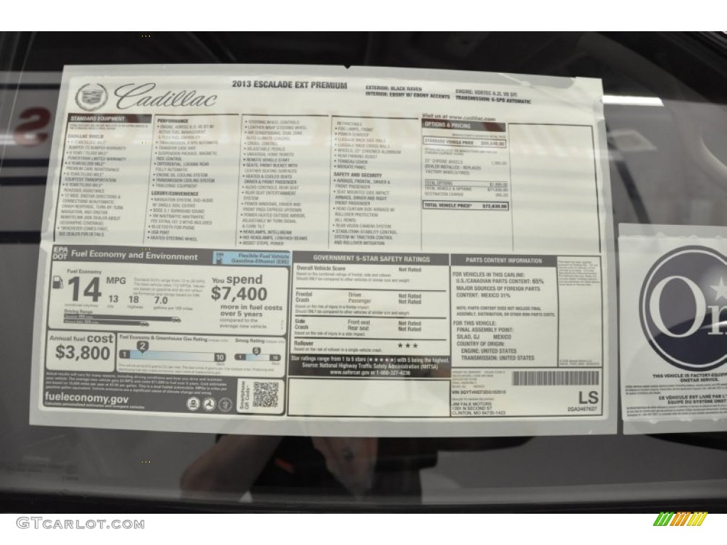 2013 Cadillac Escalade EXT Premium AWD Window Sticker Photo #70330779