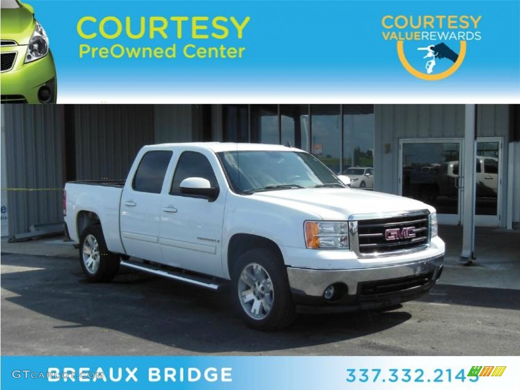 2008 Sierra 1500 SLE Crew Cab - Summit White / Light Titanium photo #1