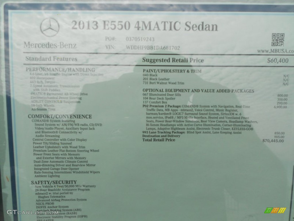 2013 Mercedes-Benz E 550 4Matic Sedan Window Sticker Photos