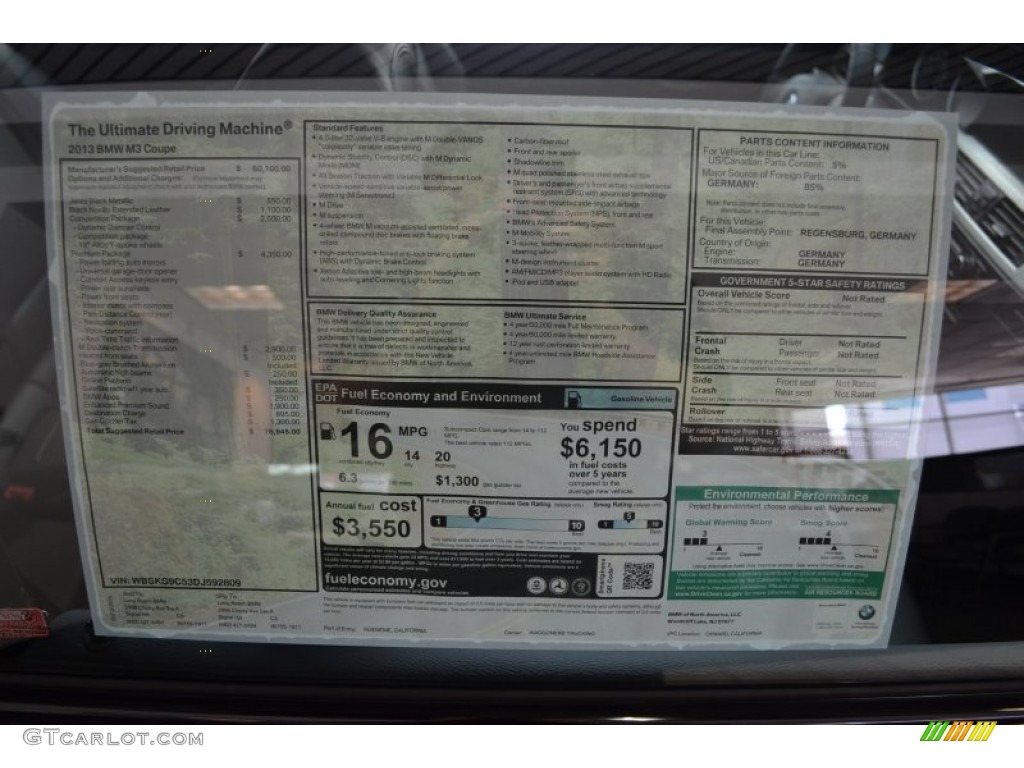 2013 BMW M3 Coupe Window Sticker Photo #70337796