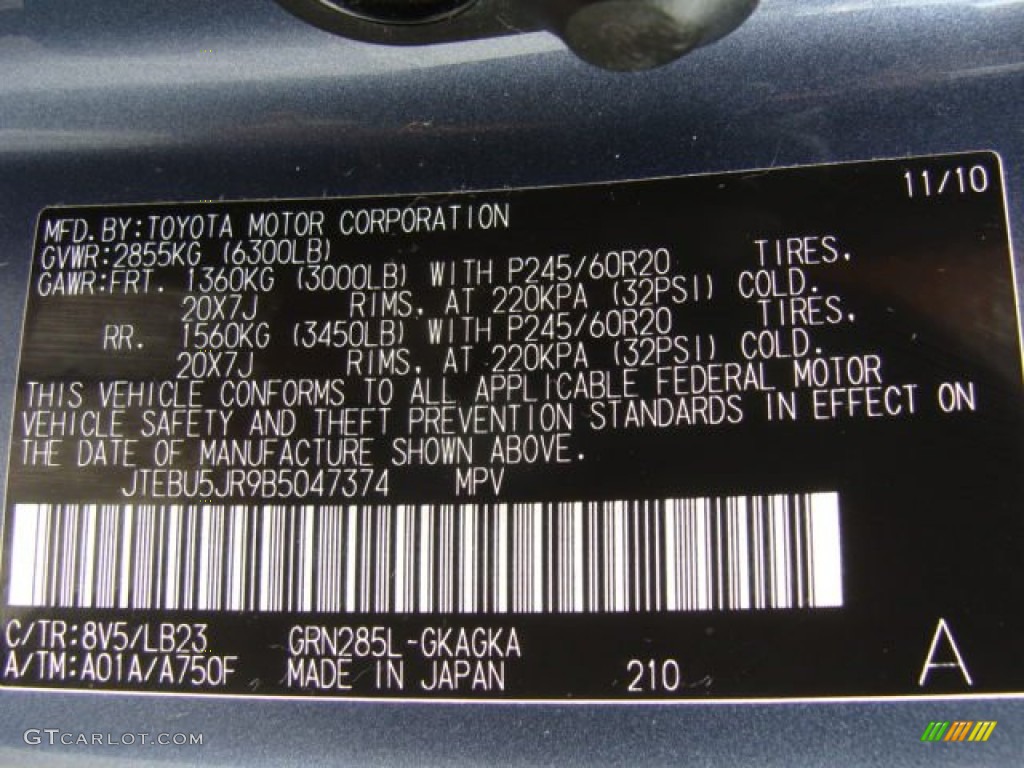 2011 Toyota 4Runner Limited 4x4 Color Code Photos