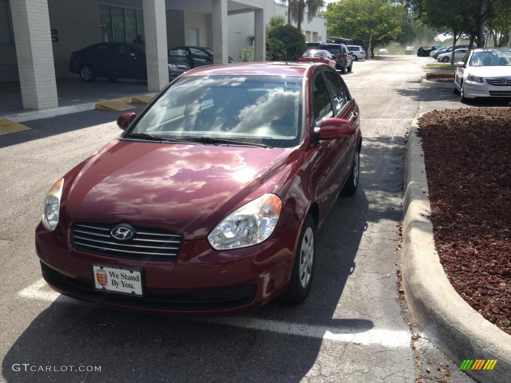 2009 Accent GLS 4 Door - Wine Red / Beige photo #1