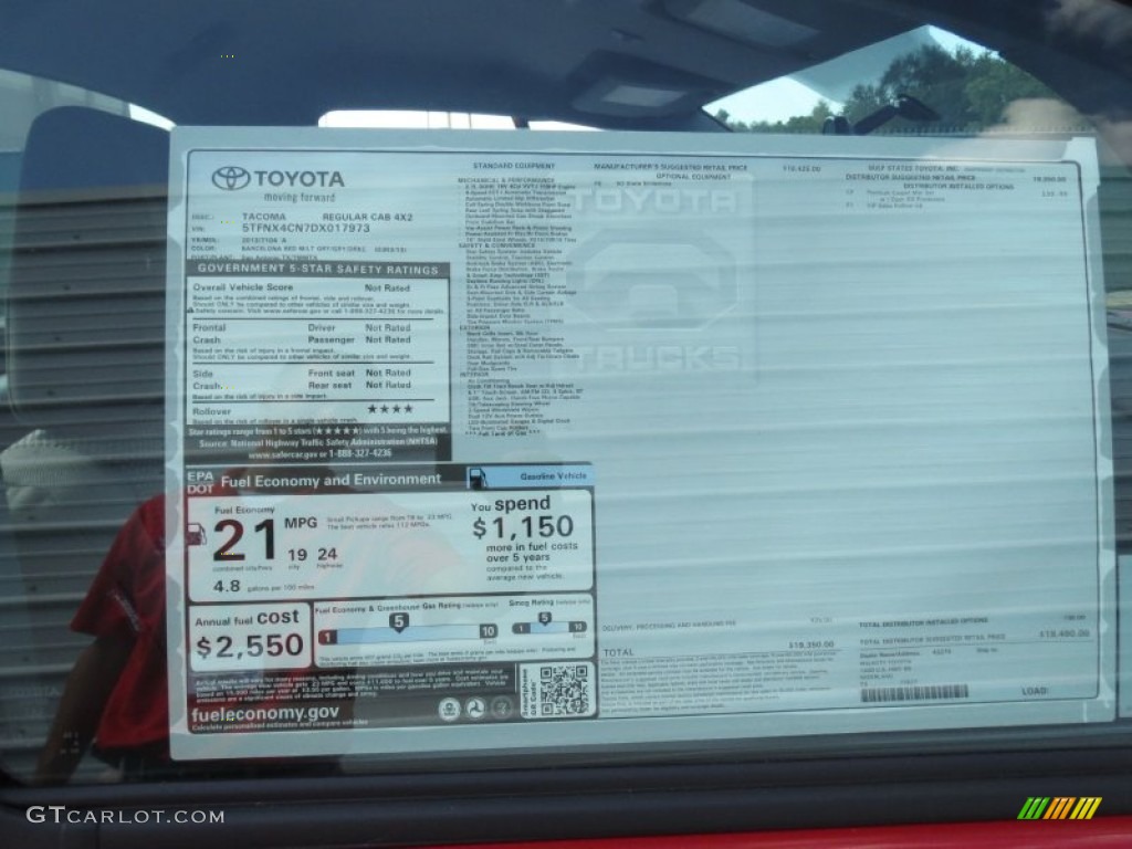 2013 Toyota Tacoma Regular Cab Window Sticker Photo #70342509