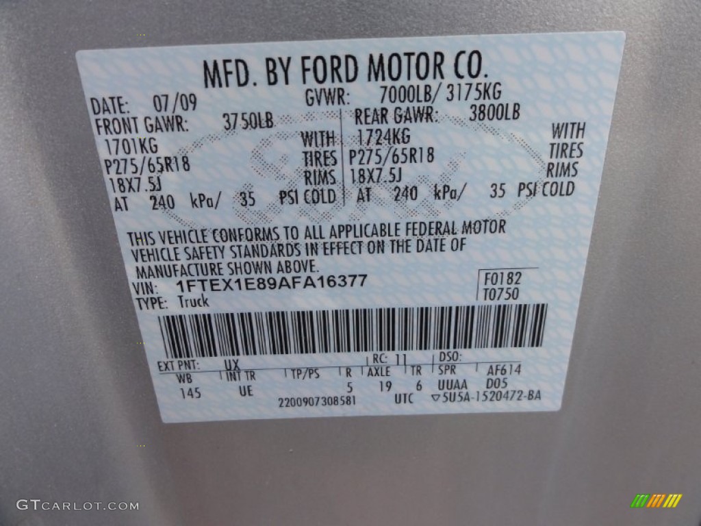 2010 F150 Color Code UX for Ingot Silver Metallic Photo #70354764