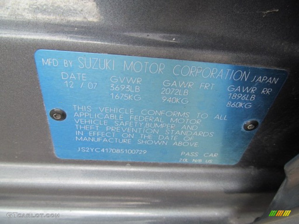 2008 Suzuki SX4 Sport Sedan Info Tag Photo #70360299