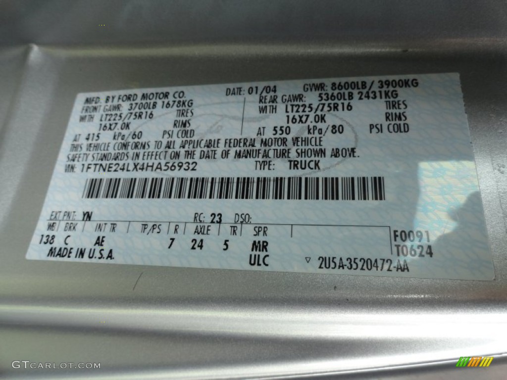 2004 E Series Van Color Code YN for Silver Metallic Photo #70364061