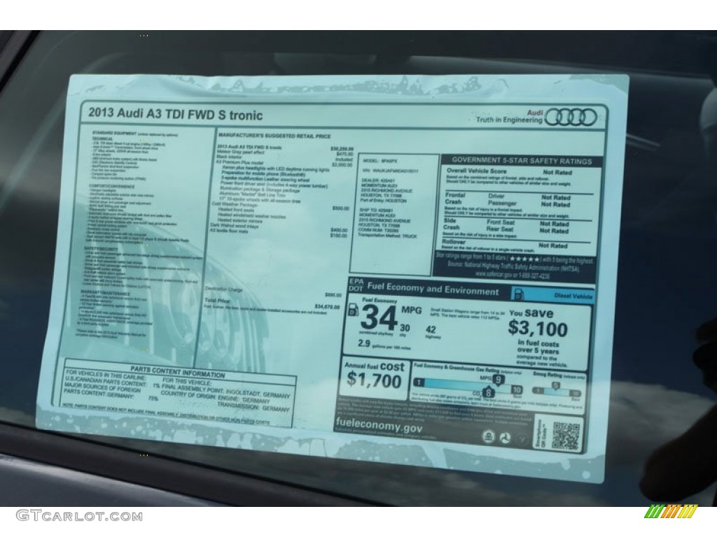2013 Audi A3 2.0 TDI Window Sticker Photo #70371993