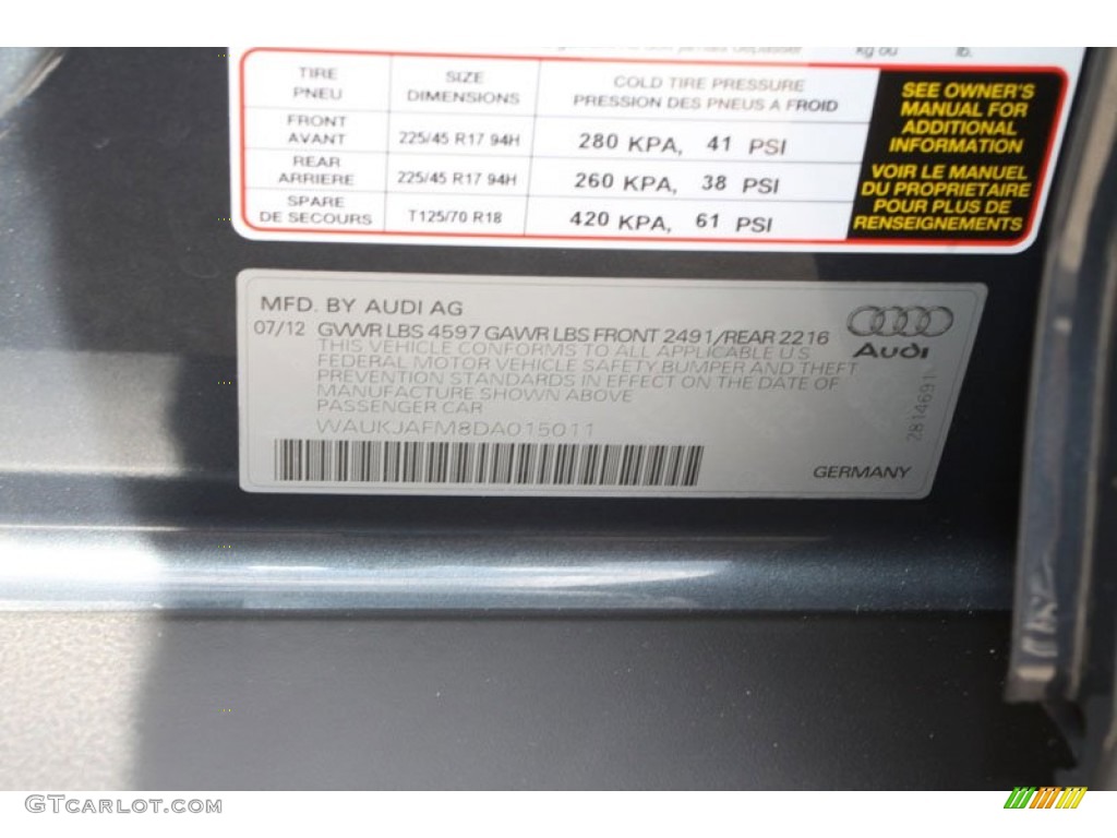 2013 Audi A3 2.0 TDI Info Tag Photo #70372002