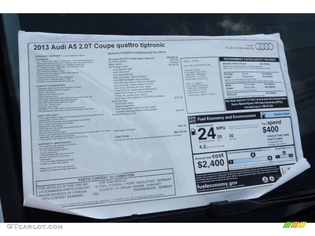 2013 Audi A5 2.0T quattro Coupe Window Sticker Photo #70372238