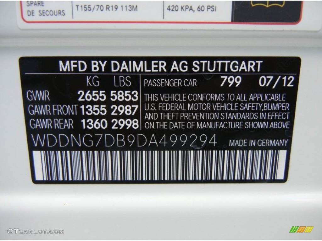 2013 S Color Code 799 for Diamond White Metallic Photo #70376368