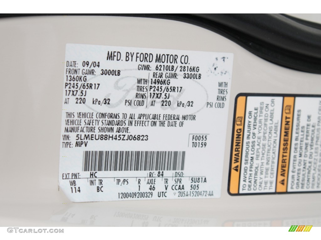2005 Lincoln Aviator Luxury AWD Color Code Photos