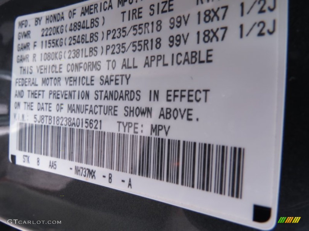 2008 RDX Color Code NH737MX for Polished Metal Metallic Photo #70386903