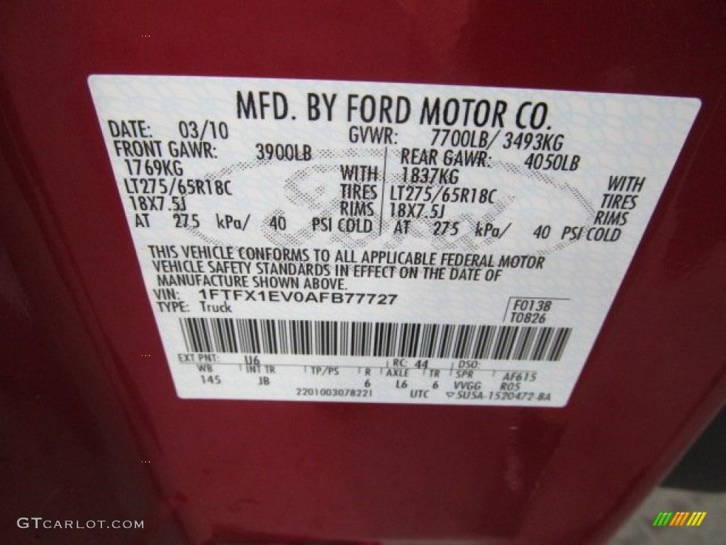 2010 F150 Color Code U6 for Red Candy Metallic Photo #70393305