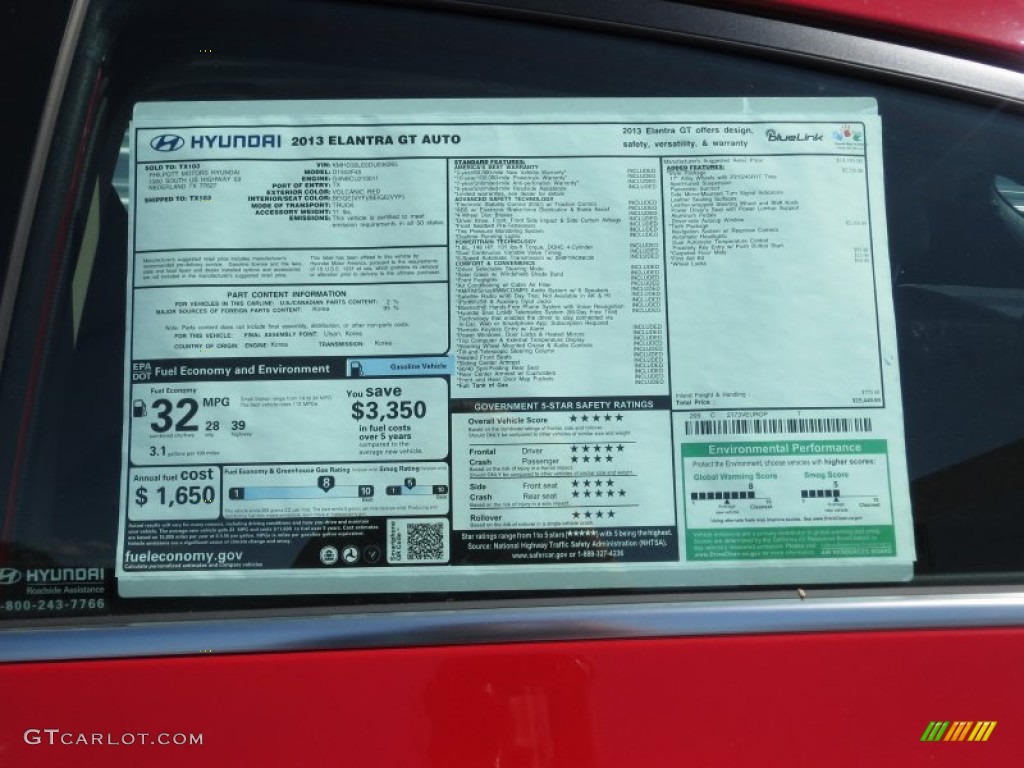2013 Hyundai Elantra GT Window Sticker Photo #70398762