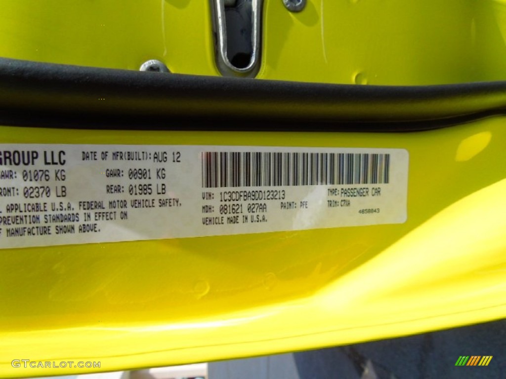 2013 Dart Color Code PFE for Citrus Peel Pearl Coat Photo #70401399