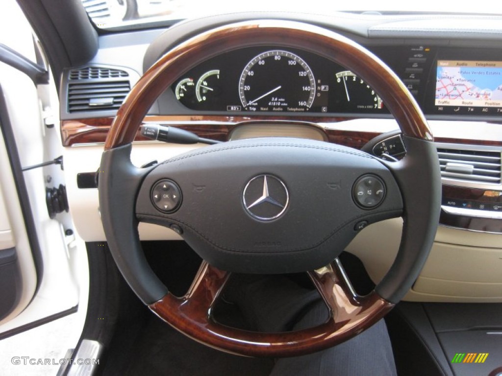 2009 Mercedes-Benz S 550 Sedan Black/Savanna Steering Wheel Photo #70418023