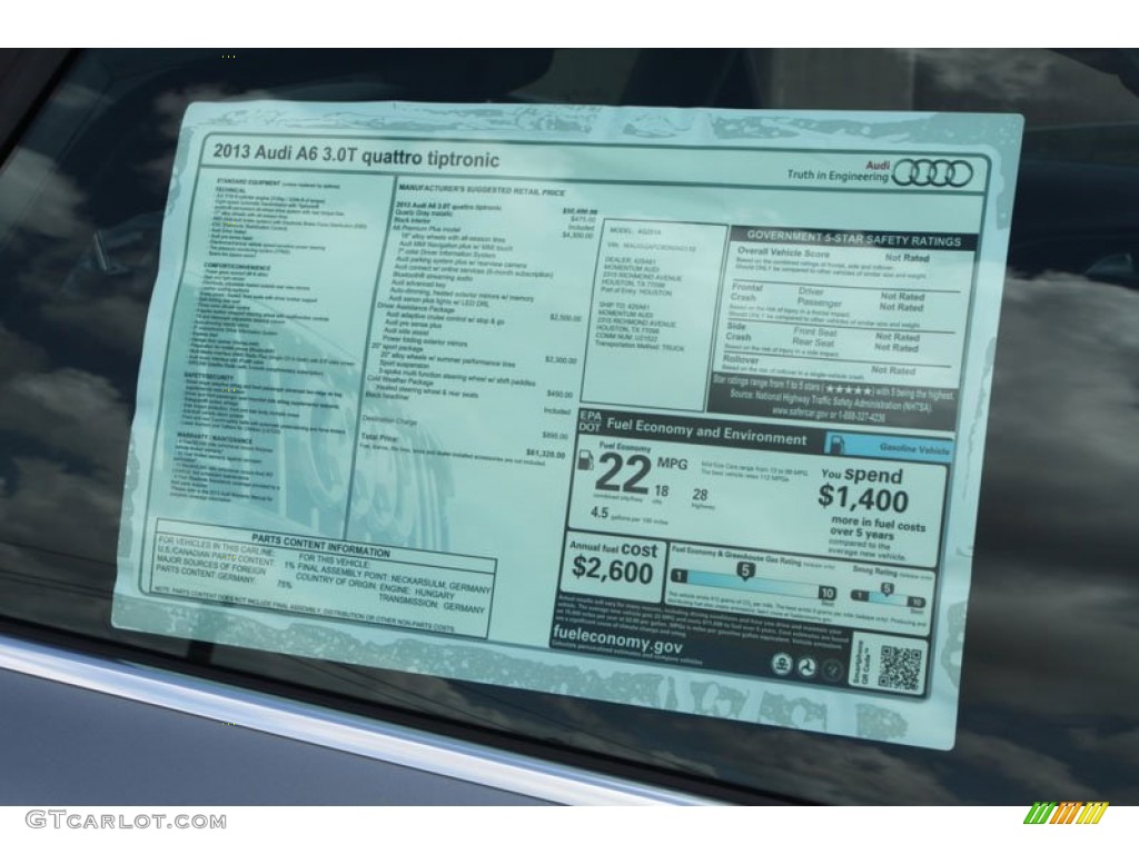 2013 Audi A6 3.0T quattro Sedan Window Sticker Photo #70421356