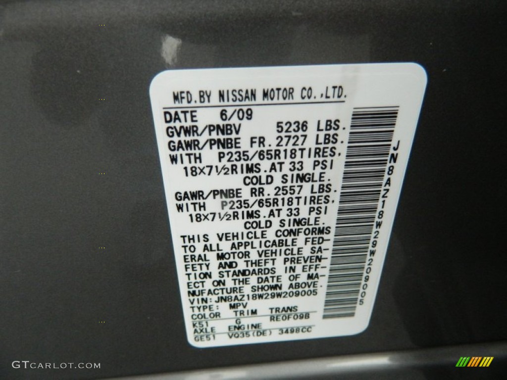 2009 Murano S AWD - Platinum Graphite Metallic / Black photo #29