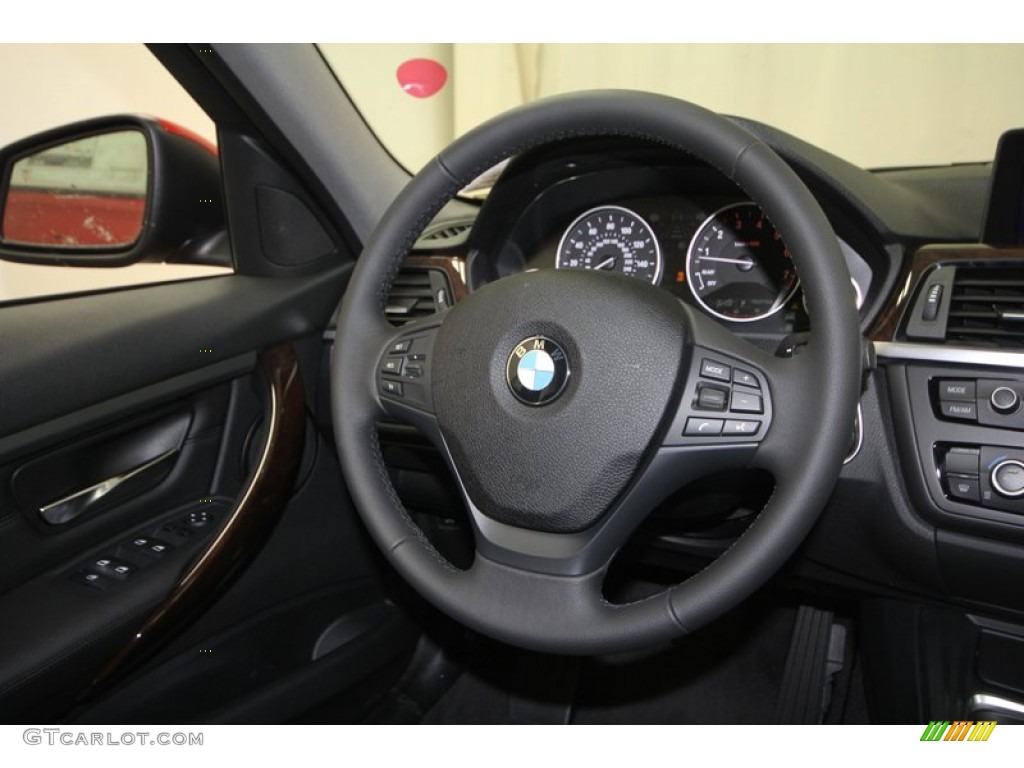 2013 BMW 3 Series 328i Sedan Black Steering Wheel Photo #70425652