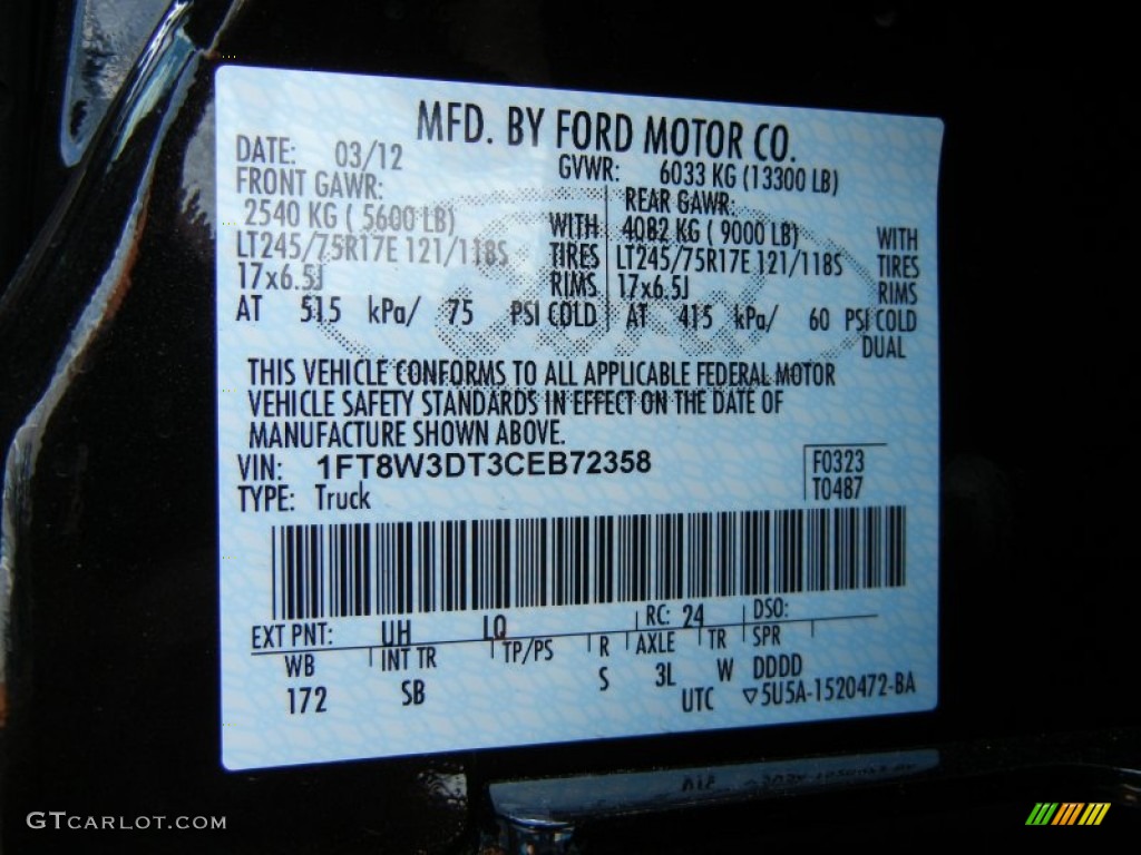 2012 F350 Super Duty Color Code UH for Tuxedo Black Metallic Photo #70429069